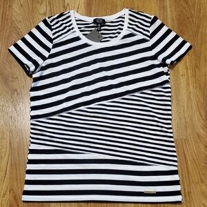 Jones New York Signature NWT Striped Black White Women's Short Sleeve Top Size M